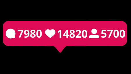 Comments, Likes, Follower. Like Icon Social Media. ed like button with increasing counting of numbers on white background. Animation. Abstract animation of social media reaction buttonsの写真素材