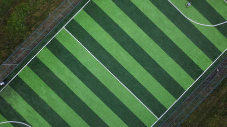 Green football field aerial view top viewの写真素材
