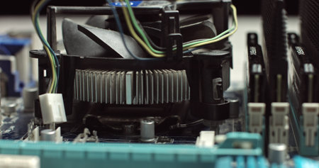 Removing And replacing CPU cooler on modern PC computer motherboard. Installing and removing...