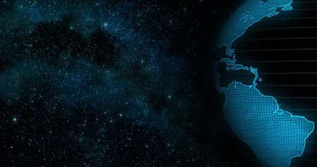 Digital earth rotating,Concept 3d animation social future technology abstract business scientific global network, broadcasting background. Clip contains space, planet, galaxy, stars, cosmos, earth.の写真素材