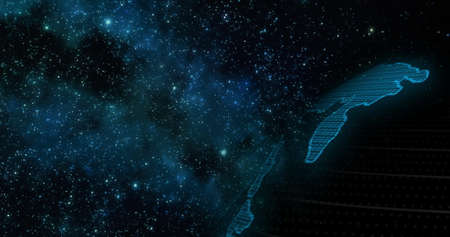 Clip contains space, planet, galaxy, stars, cosmos, earth. Digital earth rotating,Concept 3d animation social future technology abstract business scientific global network, broadcasting background.の写真素材