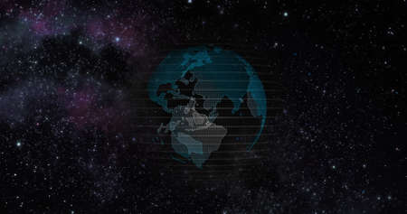 Big data 3d Earth. Binary code surrounding globe rotating. Retro digital Earth. Digital data globe,abstract 3D rendering of data network surrounding planet earth. Earth View From Outer Spaceの写真素材