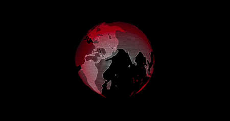Red Earth View From Outer Space. Big data 3d Earth. Binary code surrounding globe rotating. Retro digital Earth. Digital data globe,abstract 3D rendering of data network surrounding planet earth.の写真素材