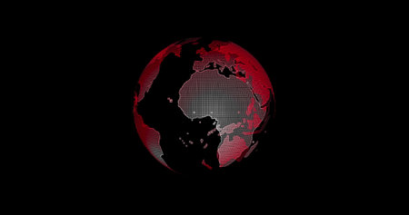 Red Earth View From Outer Space. Big data 3d Earth. Binary code surrounding globe rotating. Retro digital Earth. Digital data globe,abstract 3D rendering of data network surrounding planet earth.の写真素材
