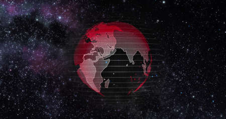 Red Earth Concept of Global Warming. Big data 3d Earth. Binary code surrounding globe rotating. Retro digital Earth. Digital data globe,abstract 3D rendering of data network surrounding planet earth.の写真素材