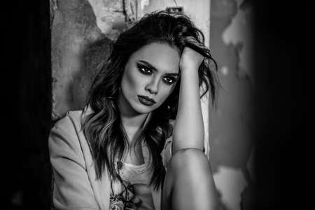 beautiful girl with a mean lookの写真素材