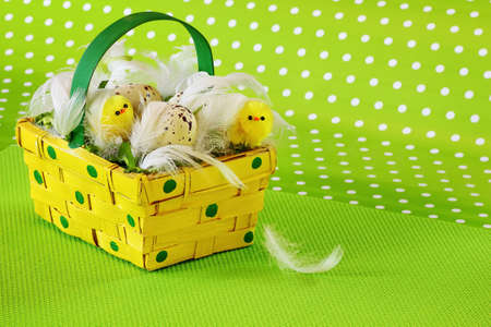 Basket with eggs and chickens - Easter decorationの写真素材