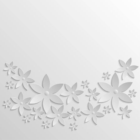 Paper background with flowers. 3d paper illustration in grayscale.  のイラスト素材