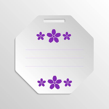 Paper gift badge template with paper violet flowers on grayscale background.  のイラスト素材