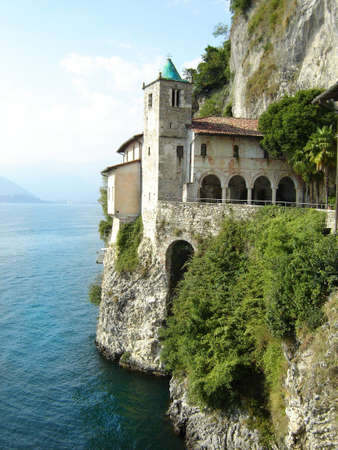Santa Catherina del Sasso, convent built into the cliffの写真素材