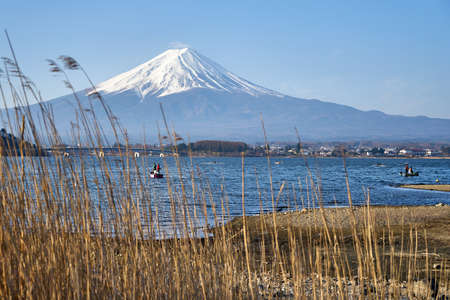 A stroll around lake Kawaguchiko with a view of the majestic Mt Fuji.の写真素材