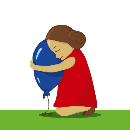 Colorful illustration of a girl with toy balloon for your design and printingのイラスト素材