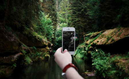 Phone in natureの写真素材