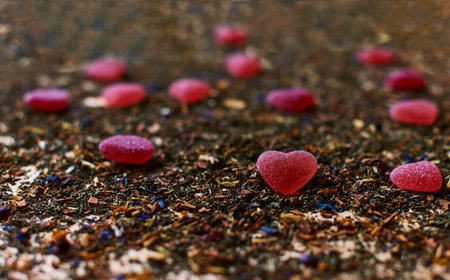 Tea with love. Marmalade heart on the dried