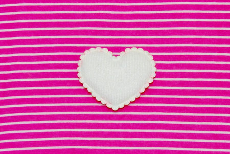 White heart on pink and white stripped cloth #1