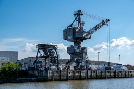 GlÃ¼ckstadt, Schleswig-Holstein Germany - 06 03 2022: Port facility with crane of the...