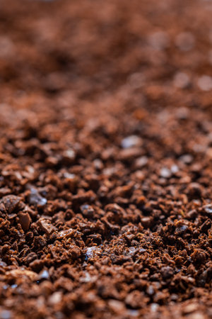 Closeup of freshly ground coffee powderの写真素材