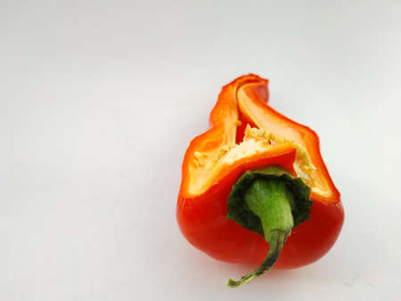 different views of a red bell pepper cut in halfの写真素材