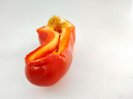 different views of a red bell pepper cut in halfの写真素材