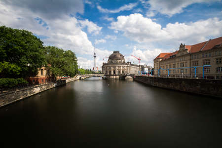 Beautiful view of UNESCO World Heritage Site Museumsinsel (Museum Island) with excursion boat on Spree river, Berlin, Germanyのeditorial素材