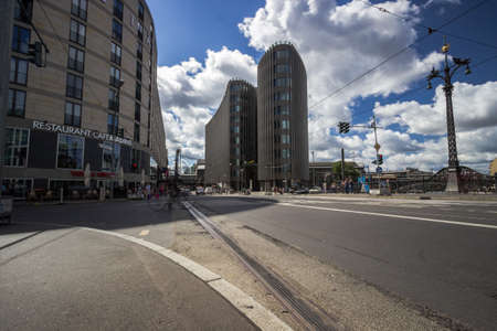 BERLIN, GERMANY - Street view on the Spreedreieck office building in Berlin cityのeditorial素材