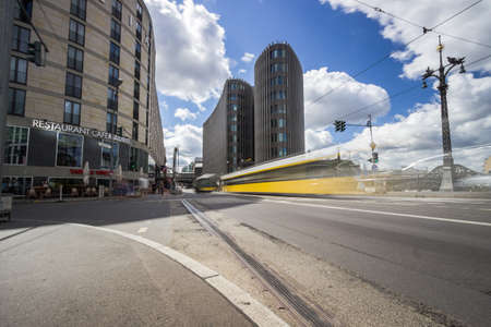 BERLIN, GERMANY - Street view on the Spreedreieck office building in Berlin cityのeditorial素材