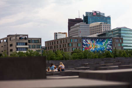 Jewish Holocaust Memorial museum and Berlin city skyline, Berlin, Germanyのeditorial素材