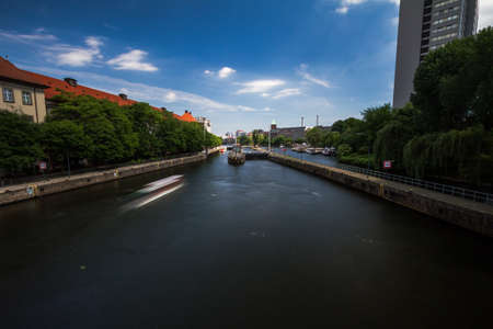 BERLIN, GERMANY - Berlin skyline with Spree river gateway. Berlin is the capital and German largest city by both area and population.のeditorial素材