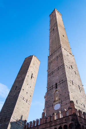 The two leaning towers in Bologna known as Due Torriの写真素材