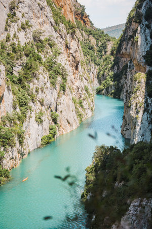 Beautiful Mont-rebei Canyon in Catalonia on a sunny summer morningの写真素材