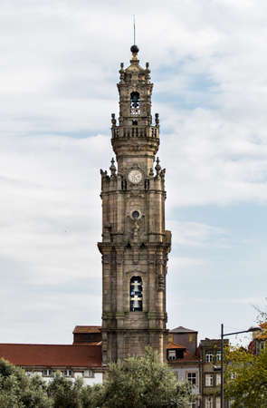 High tower called Torre dos ClÃ©rigos in Porto. It is used as a viewpoint from where you can see the entire cityのeditorial素材