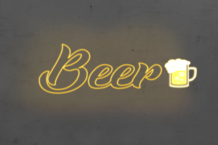 neon beer with yellow letters. Vector Illustration.の写真素材