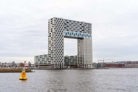 An interesting building at the Amsterdam canalsの写真素材