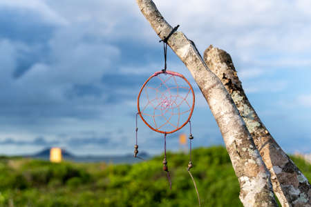 A dreamcatcher hanging in an interesting place on a beach in South Brazilの写真素材