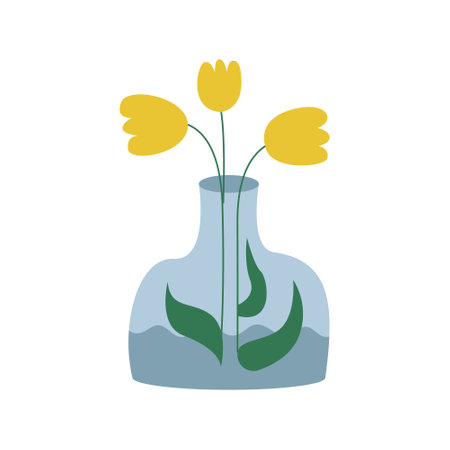 Abstract flowers in a vase. Vector flat illustration on isolated backgroundのイラスト素材
