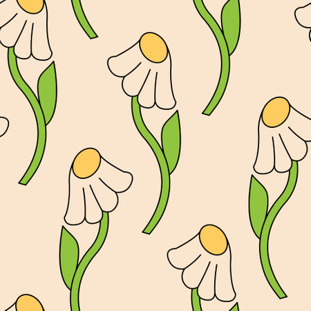 Seamless pattern with chamomile flowers. retro vector floral backgroundのイラスト素材