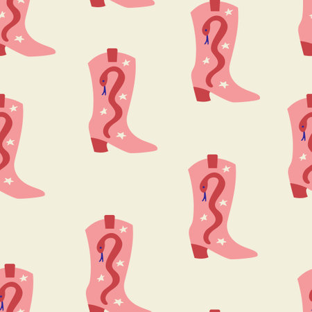 Seamless pattern with cowgirl boots with moon, snakes and stars. Wild west, western vector background.のイラスト素材