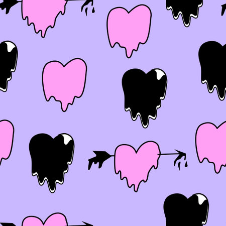 Seamless pattern with liquid hearts. Vector background in y2k, 00s, 90s styleのイラスト素材