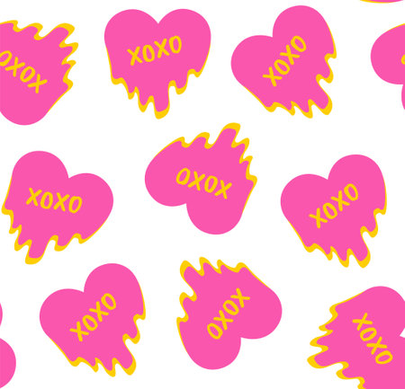 Seamless pattern with pink hearts. "Xoxo" text, hugs and kisses. Valentine's day, romantic vector hand drawn background.のイラスト素材
