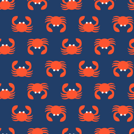Seamless pattern with cute red crabs. summer vector flat backgroundのイラスト素材