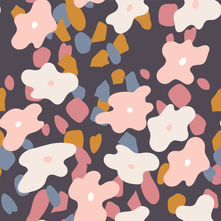 Seamless pattern with various abstract flowers. Floral blossom vector background for textile, fashion, scrapbooking etc.のイラスト素材