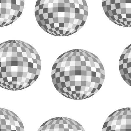 Seamless vector pattern with silver disco balls. Vector flat background. Party, celebration, psychedelic, hippie concept.のイラスト素材