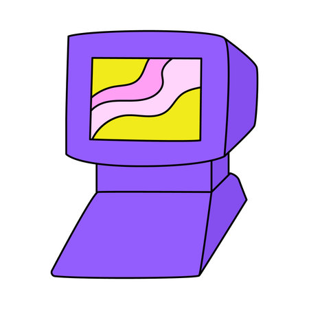 Purple old retro computer. Vector nostalgic illustration in y2k, 00s, 90s concept