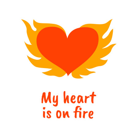 Heart is on fire. Vector trendy hand drawn illustration. Valentine's day. For textile prints, posters, postcards.のイラスト素材