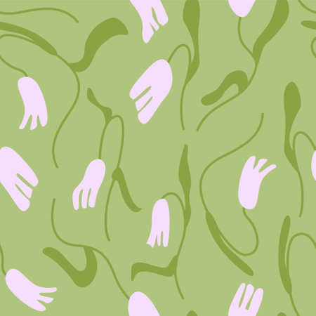 Green abstract botanical seamless pattern. Vector background with flowers and leavesのイラスト素材