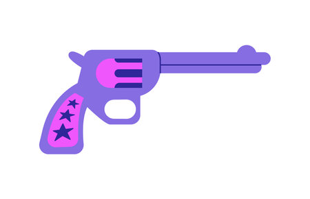 Vector flat illustration of purple gun revolver on isolated background. Western disco concept. Cow girl accessoryのイラスト素材