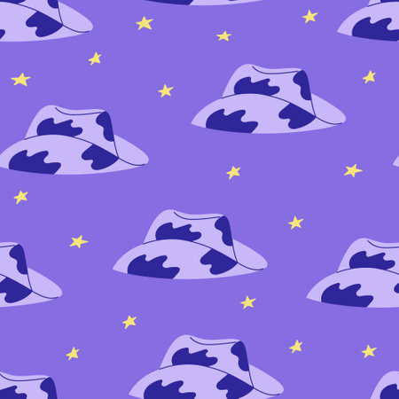 Seamless western pattern with cowboy hats and stars. vector wild west backgroundのイラスト素材