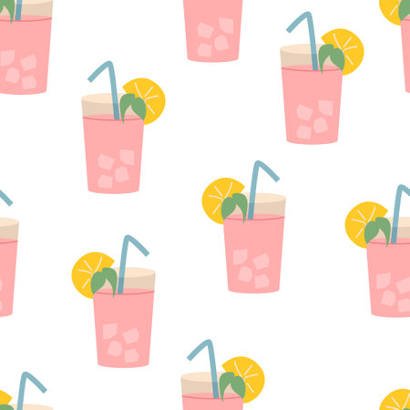 Seamless pattern with pink cocktail drinks. summer vector backgroundのイラスト素材