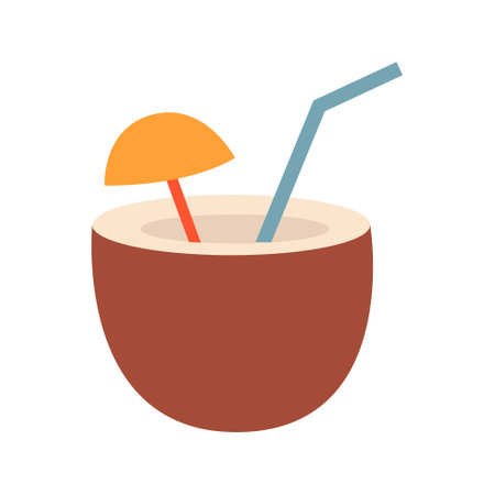 Cute coconut cocktail with straw. Vector summer illustration in flat style on isolated backgroundのイラスト素材
