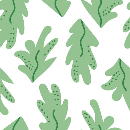 Seamless pattern with abstract leaves and textures. Cute flat vector backgroundのイラスト素材